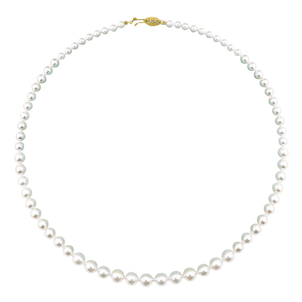 Round Shell Pearl Gem Stone Graduated 18" Necklace in 14KT Yellow Gold