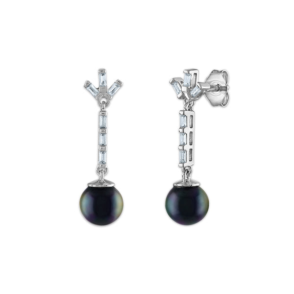 7MM Round Pearl and White Sapphire Fashion Earrings in Rhodium Plated Sterling Silver