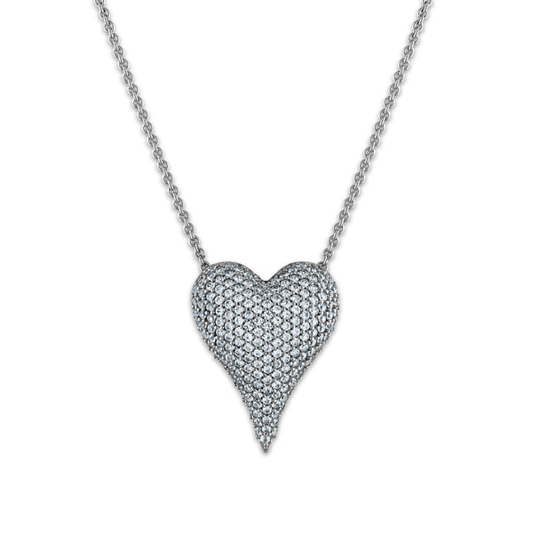 Round Sapphire and White Sapphire Heart 18" Necklace in Rhodium Plated Sterling Silver