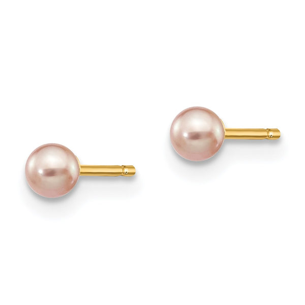 3MM Round Pearl Stud Earrings in 14KT Yellow Gold
