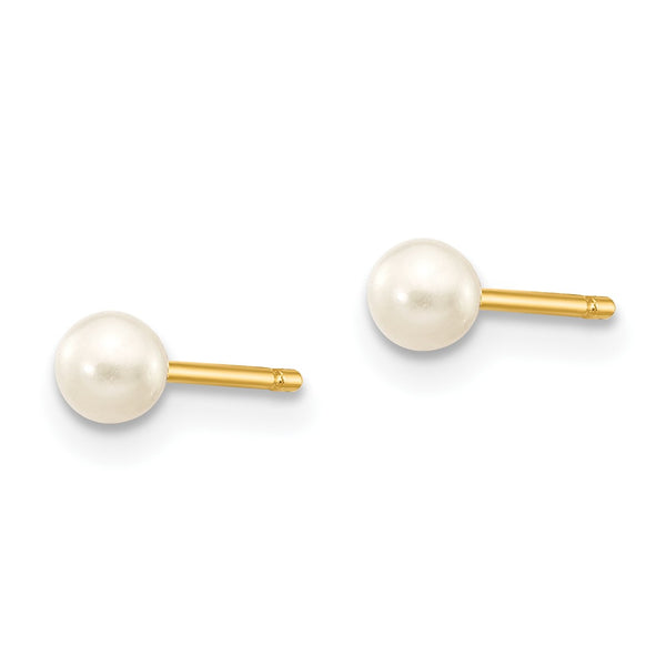 3MM Round Pearl Stud Earrings in 14KT Yellow Gold