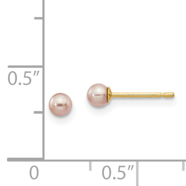 3MM Round Pearl Stud Earrings in 14KT Yellow Gold