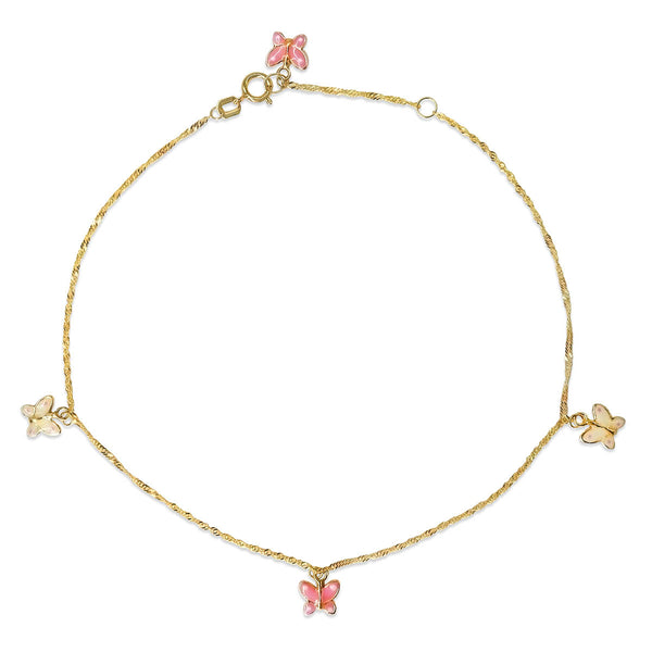 10KT Yellow Gold 10" Butterfly Anklet