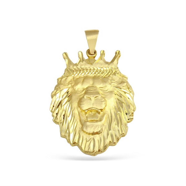 10KT Yellow Gold 40X25MM Lion Head Pendant-Chain Not Included