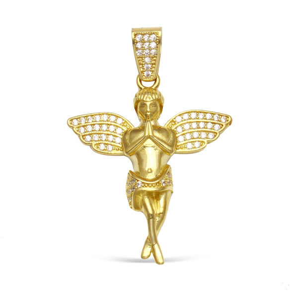 10KT Gold and Cubic Zirconia 44X30MM Angel Charm Pendant