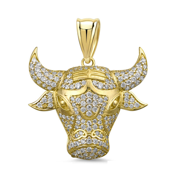 10KT Yellow Gold and Cubic Zirconia 27MM Bull Head Charm