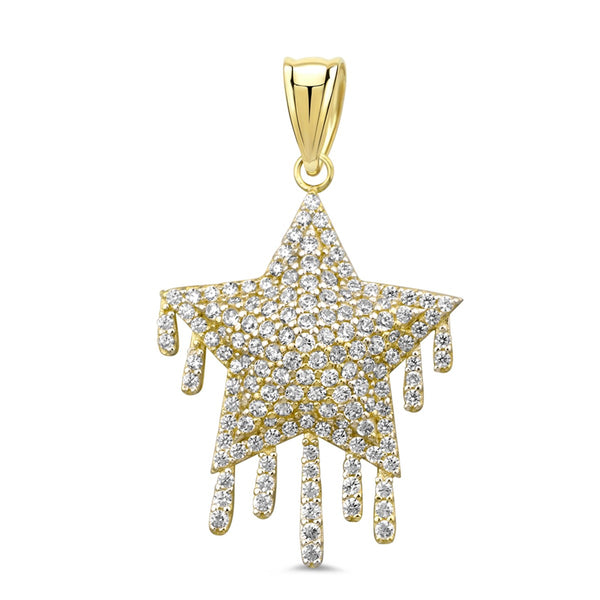 10KT Yellow Gold Cubic Zirconia 30MM Star Pendant-Chain Not Included