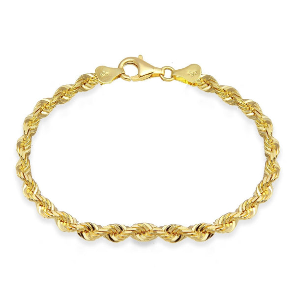 14KT Yellow Gold 9" 4MM Diamond-cut Rope Lobster Clasp Bracelet