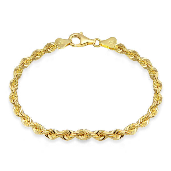 10KT Yellow Gold 8" 5.2MM Rope Diamond-cut Bracelet