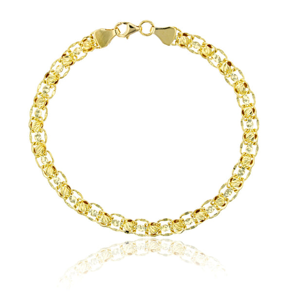 10KT Yellow Gold 7.75" 5.3MM Diamond-cut Beaded Bracelet