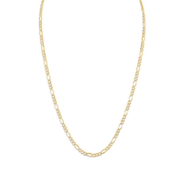 10KT White and Yellow Gold 20" 3.7MM Figaro Pave Chain