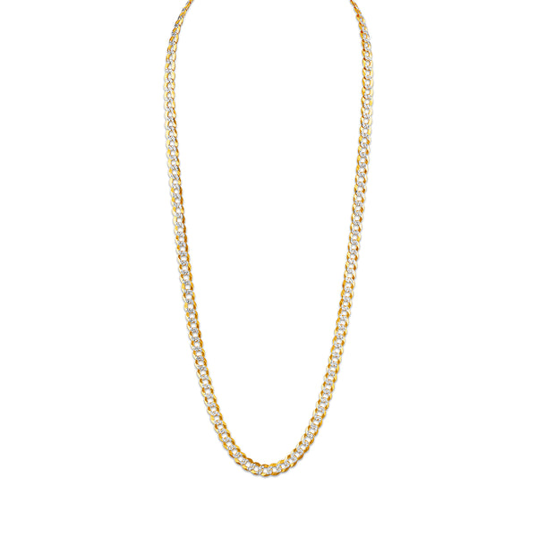 10KT White and Yellow Gold 26" 5.7MM Pave Curb Chain