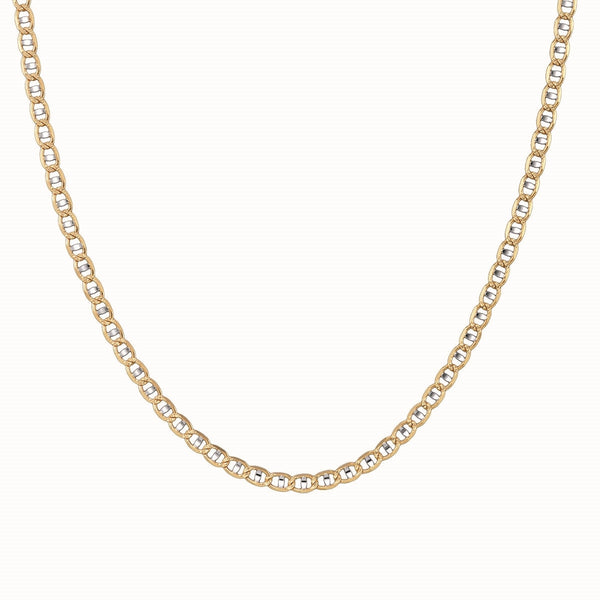 14KT Yellow Gold With Rhodium Plating 24" 6.25MM Diamond-cut Pave Anchor Link Chain