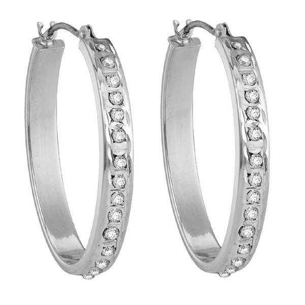 Diamond Fascination 14KT White Gold 21X26MM Diamond Accent Hoop Earrings