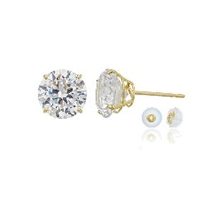 14KT Yellow Gold 4MM Round Swarovski Zirconia 4MM Stud Earrings