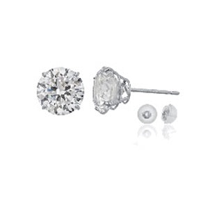 14KT White Gold 7MM Round Swarovski Zirconia 7MM Stud Earrings