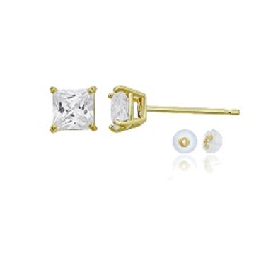 14KT Yellow Gold 7MM Princess Cut Swarovski Zirconia Stud Earrings