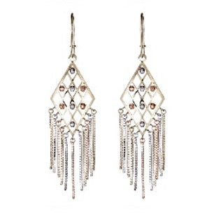 14KT Gold Tri-Color Beaded Dangling Earrings