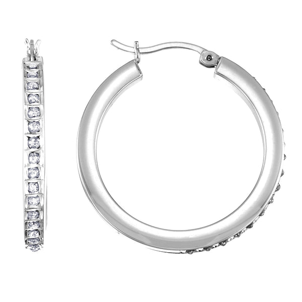 Diamond Fascination 14KT White Gold 15MM Diamond Accent Hoop Earrings