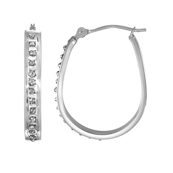 Diamond Fascination 14KT White Gold 23X18MM Diamond Accent Hoop Earrings