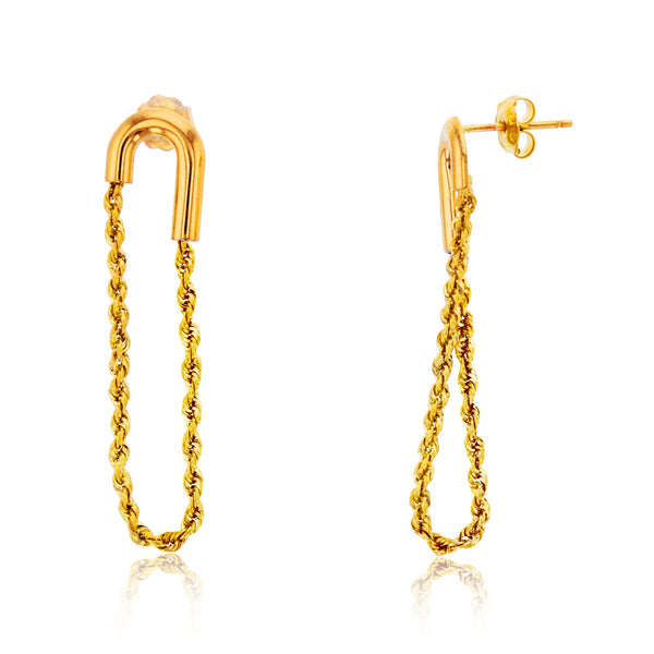 14KT Yellow Gold 9X40MM Twisted Rope Dangle Earrings