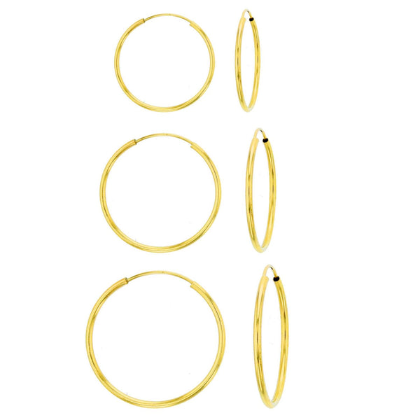 14KT Yellow Gold 1MM Wide 3-Pair 10MM, 12MM & 14MM Hoop Earrings