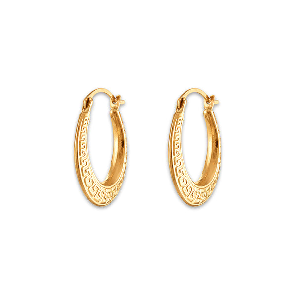 Gold One 1KT Yellow Gold 16MM Hoop Greek Key Earrings