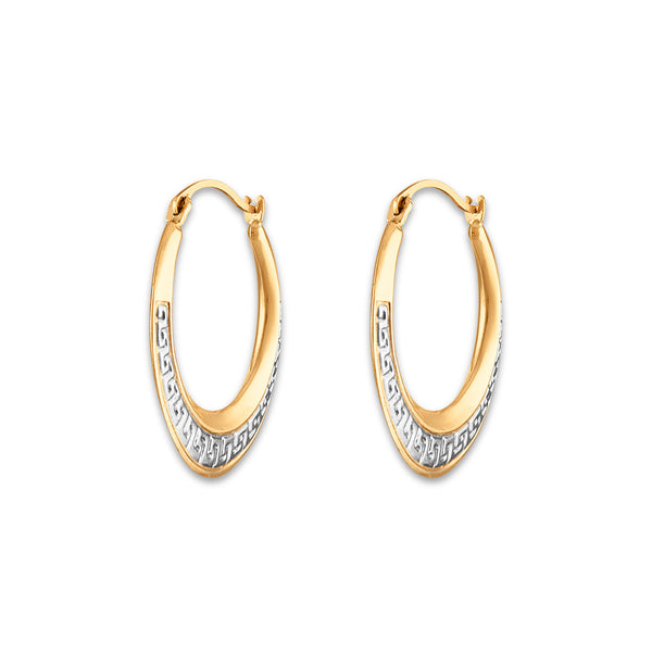 Gold One 1KT Yellow Gold 21X12MM Hoop Greek Key Earrings