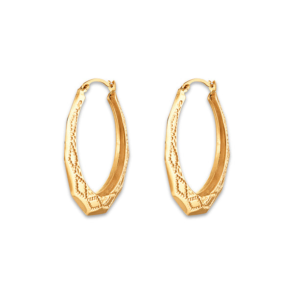 Gold One 1KT Yellow Gold 26MM Hoop Hexagon Earrings