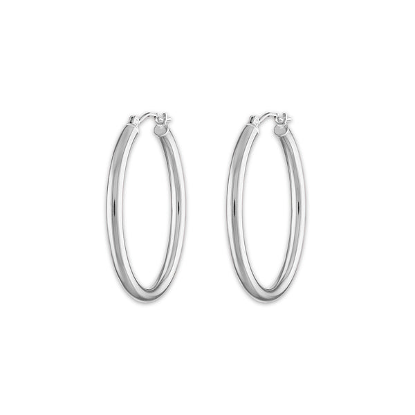 10KT White Gold 2.5X25MM Hoop Earrings