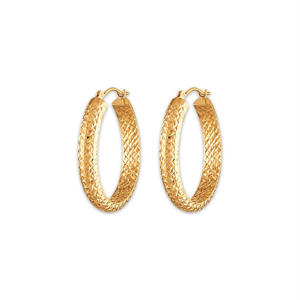 10KT Yellow Gold 4.4X23MM Hoop Diamond-cut Earrings
