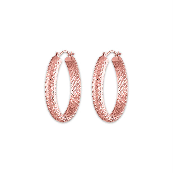 10KT Rose Gold 4.5X23MM Hoop Diamond-cut Earrings