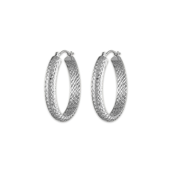 10KT White Gold 4.5X23MM Hoop Diamond-cut Earrings