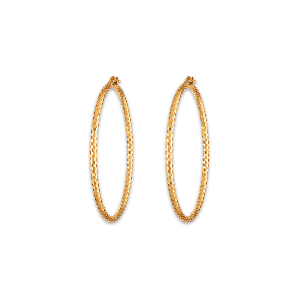 14KT Yellow Gold 2.5X50MM Hoop Diamond-cut Earrings