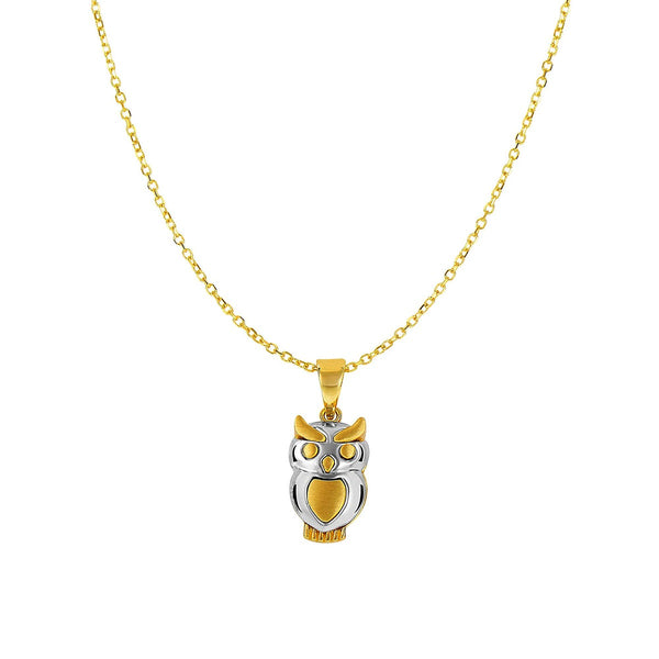 14KT White and Yellow Gold 18" Owl Necklace