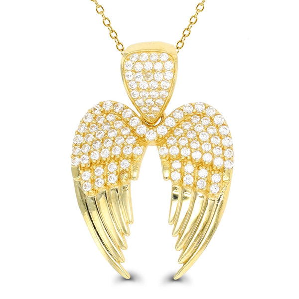 10KT Yellow Gold Cubic Zirconia 30X20MM 18" Angel Wings Pendant