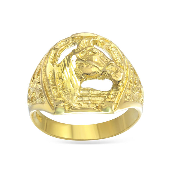 10KT Yellow Gold 12MM Nugget Horseshoe Ring