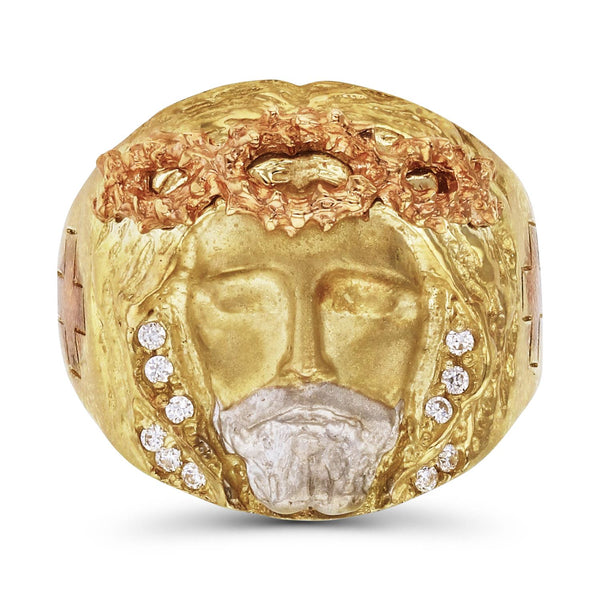 14KT Tri-Color Gold with Cubic Zirconia Jesus Christ Ring
