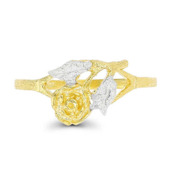 10KT Yellow Gold With Rhodium Plating Flower Ring