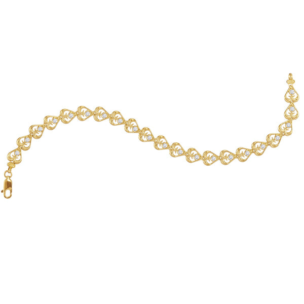 10KT Yellow Gold 7" Heart Bracelet