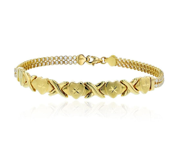14KT Yellow Gold Cubic Zirconia 7.5" Heart Bracelet