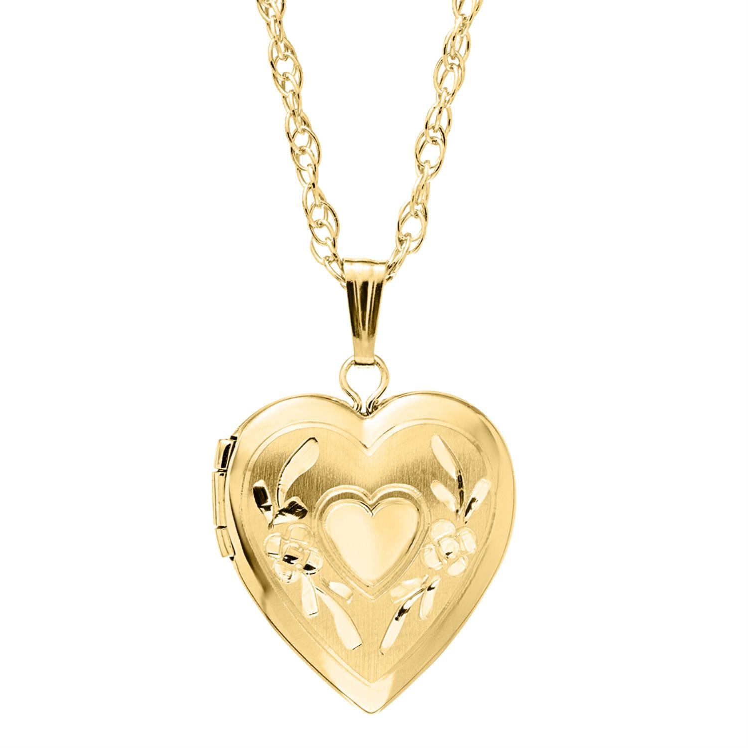 14KT Yellow Gold Filled 15MM 18-inch Locket Heart Flower Pendant