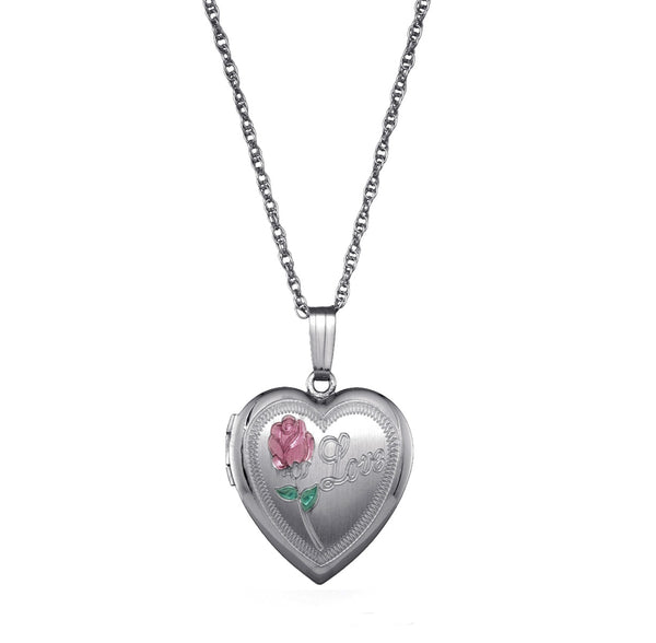 Sterling Silver 19MM 18" Locket Heart Love Flower Pendant