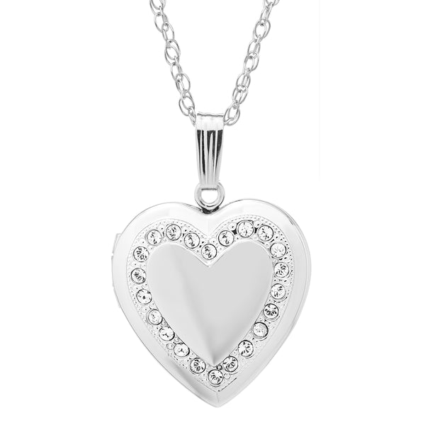 Sterling Silver and Crystal 18" Locket Heart Pendant