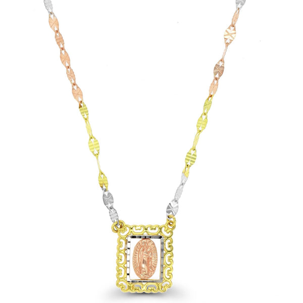 14KT Gold Tri-Color 12X10MM 18" Guadalupe Necklace