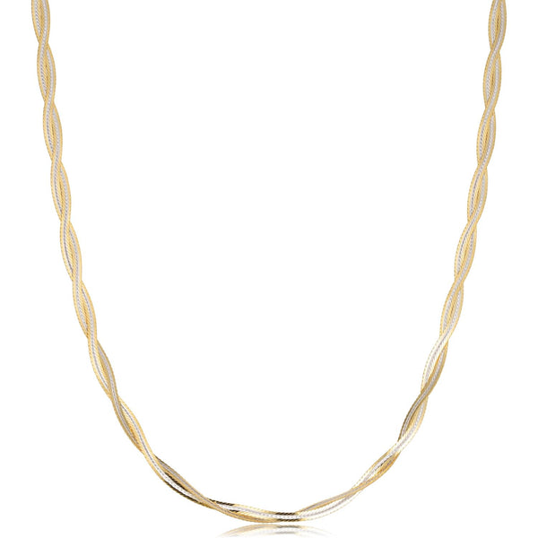 14KT White and Yellow Gold 18" Braided Herringbone Necklace