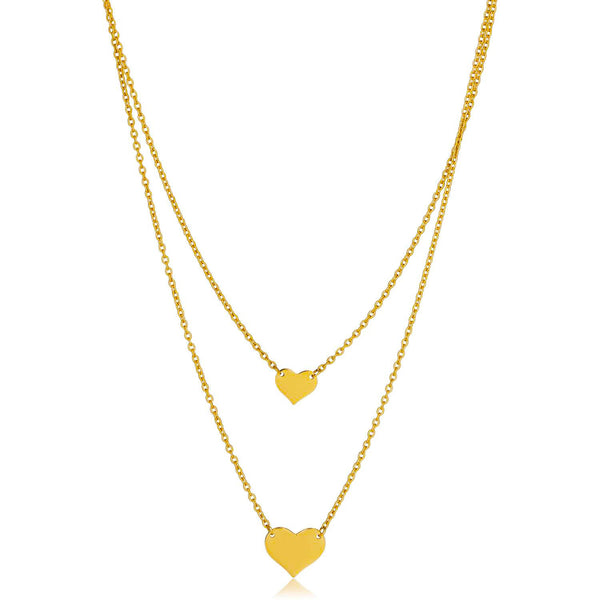 14KT Yellow Gold 18" Heart Double Layer Necklace