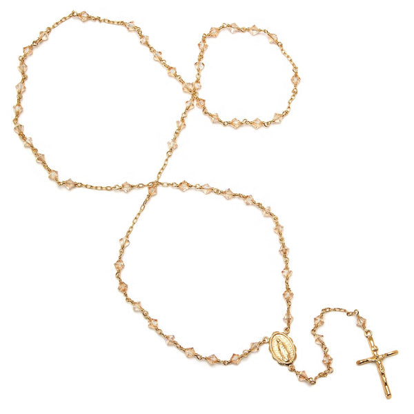 14KT Gold Plated Sterling Silver 24" Crystal Bead Rosary Necklace