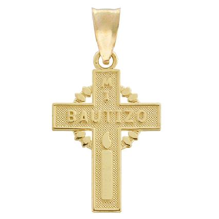 14KT Yellow Gold Cross Bautizo Pendant-Chain Not Included