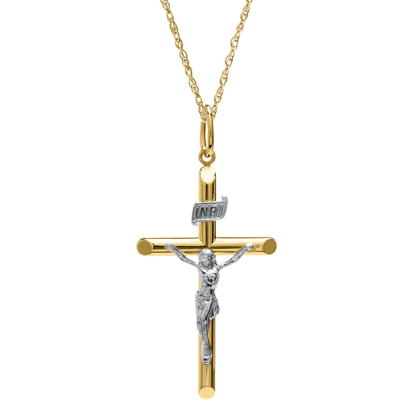 14KT Yellow Gold Filled 24" Crucifix Cross Stainless Steel Chain Pendant